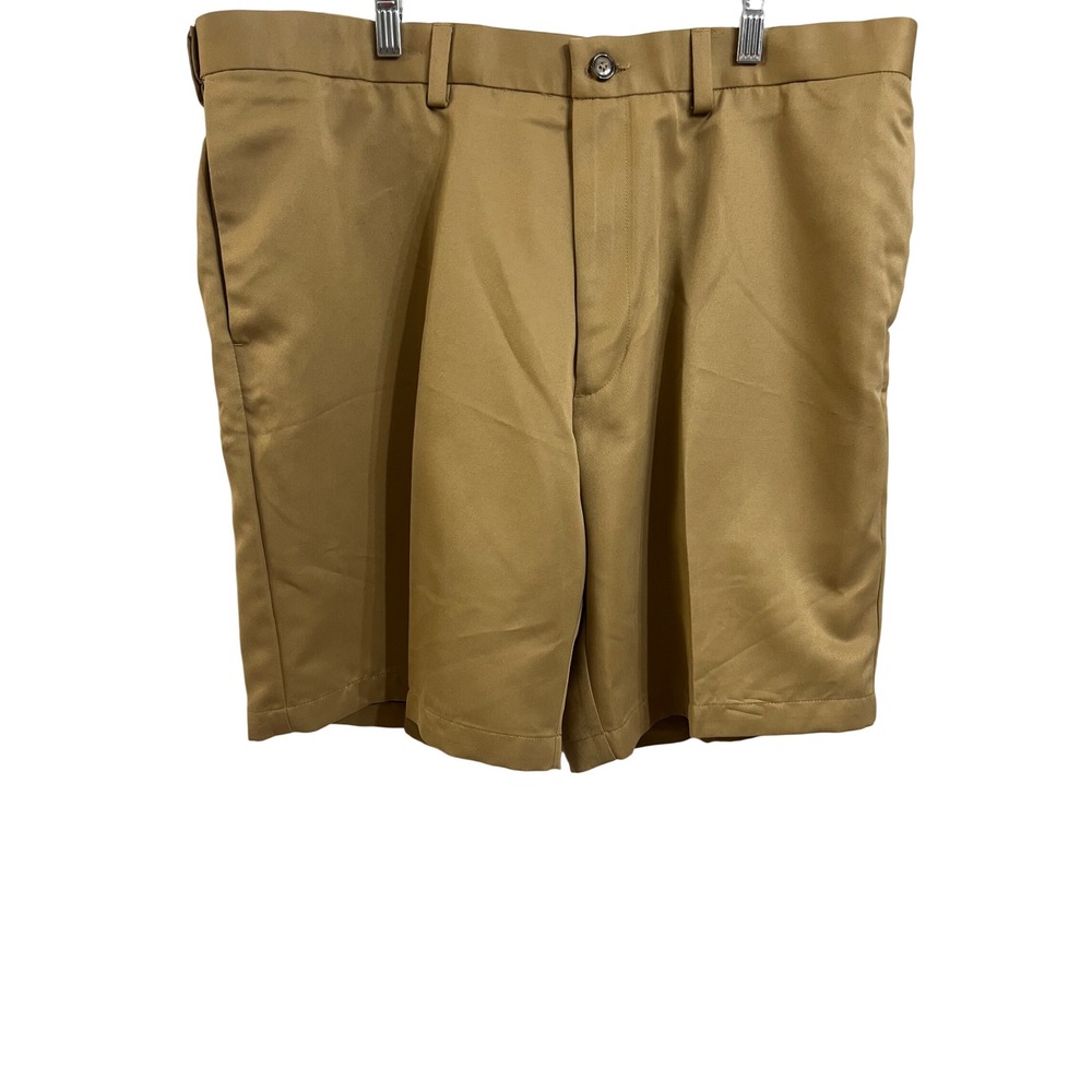 Roundtree & Yorke Mens Khaki Tan Easy Care Flat Front Chino Shorts Size 40